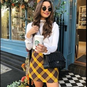 Zara Yellow and Brown Plaid Mini Skirt